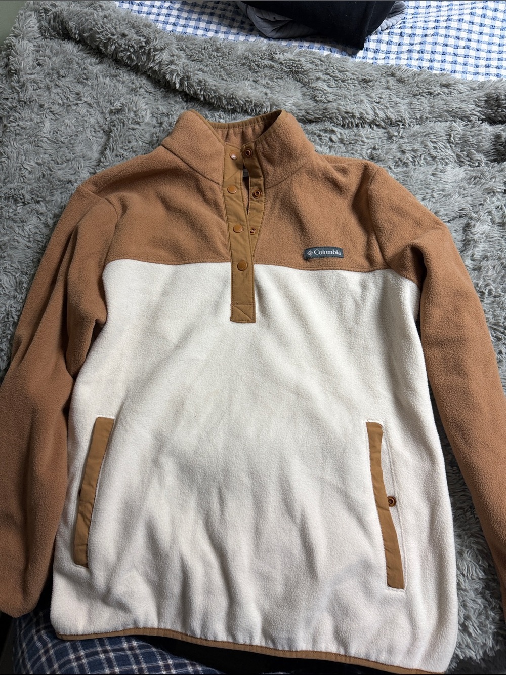 Columbia Men’s Tan & Cream Snap-Front Fleece Pullover